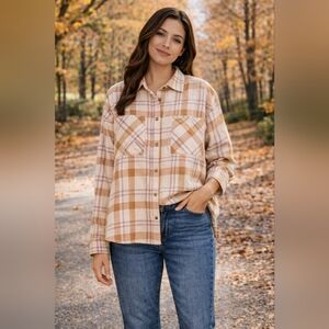 Rip Curl NWT Plaid Button Down Cream/Purple Cotton Flannel Size S